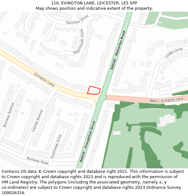 110, EVINGTON LANE, LEICESTER, LE5 5PP: Location map and indicative extent of plot