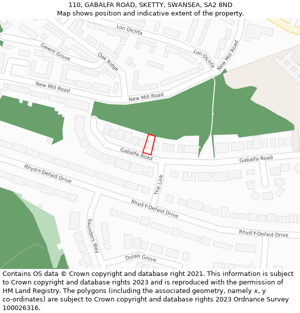 110, GABALFA ROAD, SKETTY, SWANSEA, SA2 8ND: Location map and indicative extent of plot