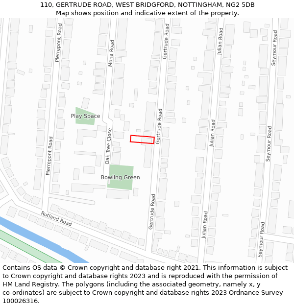 110, GERTRUDE ROAD, WEST BRIDGFORD, NOTTINGHAM, NG2 5DB: Location map and indicative extent of plot
