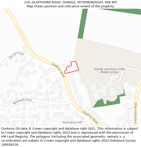 110, GLAPTHORN ROAD, OUNDLE, PETERBOROUGH, PE8 4PS: Location map and indicative extent of plot