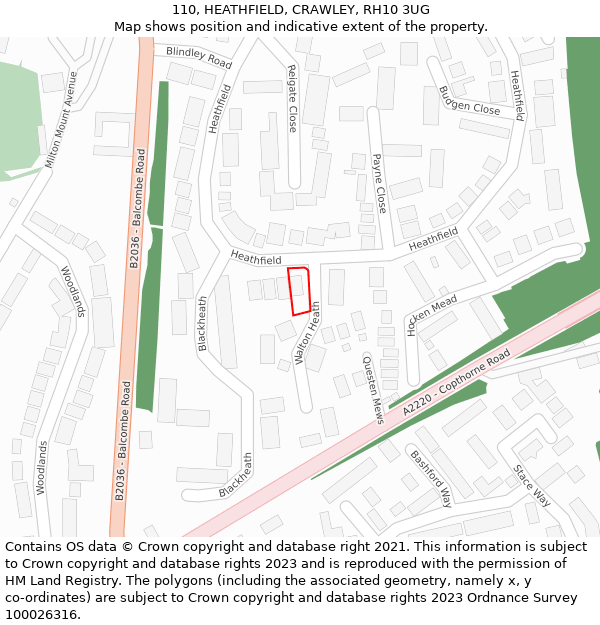 110, HEATHFIELD, CRAWLEY, RH10 3UG: Location map and indicative extent of plot