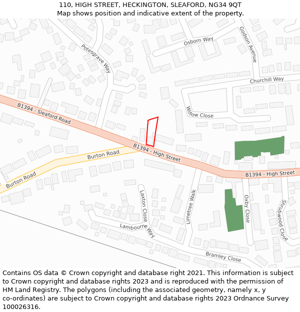 110, HIGH STREET, HECKINGTON, SLEAFORD, NG34 9QT: Location map and indicative extent of plot