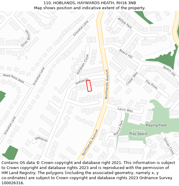 110, HOBLANDS, HAYWARDS HEATH, RH16 3NB: Location map and indicative extent of plot