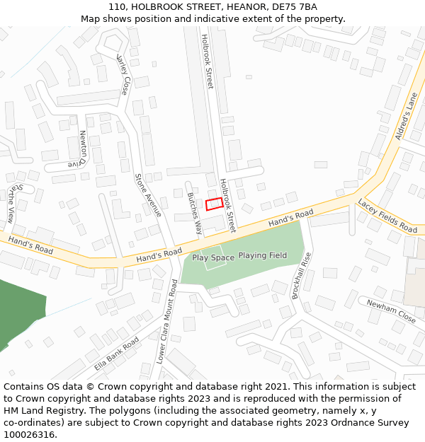 110, HOLBROOK STREET, HEANOR, DE75 7BA: Location map and indicative extent of plot