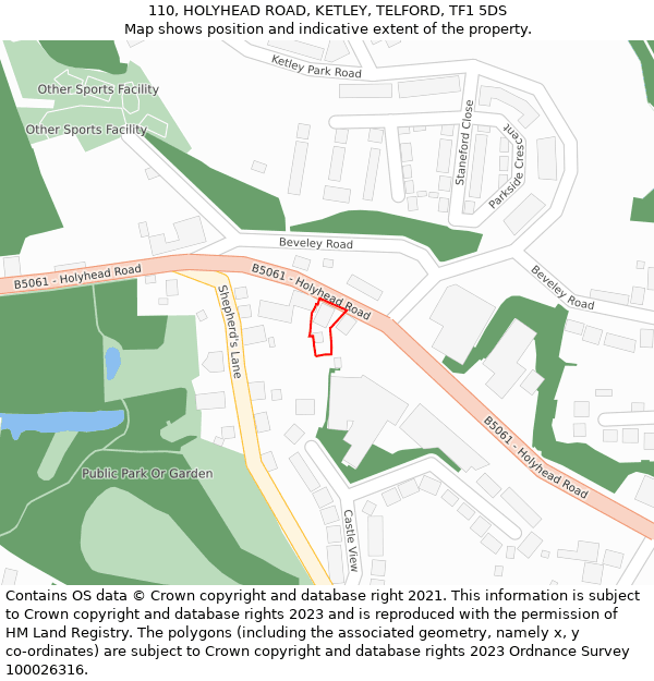 110, HOLYHEAD ROAD, KETLEY, TELFORD, TF1 5DS: Location map and indicative extent of plot