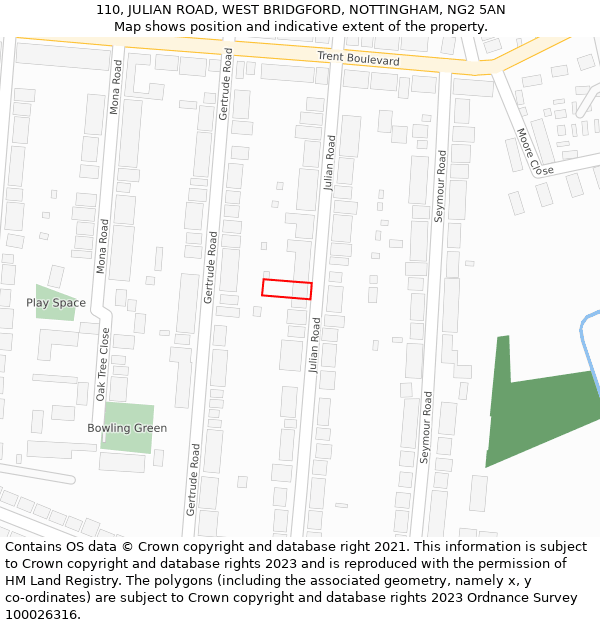 110, JULIAN ROAD, WEST BRIDGFORD, NOTTINGHAM, NG2 5AN: Location map and indicative extent of plot
