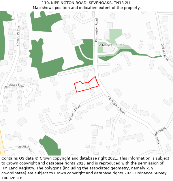 110, KIPPINGTON ROAD, SEVENOAKS, TN13 2LL: Location map and indicative extent of plot