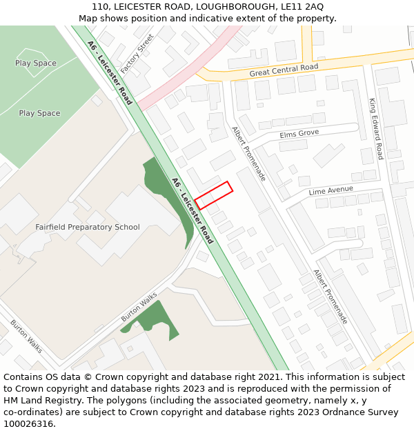 110, LEICESTER ROAD, LOUGHBOROUGH, LE11 2AQ: Location map and indicative extent of plot