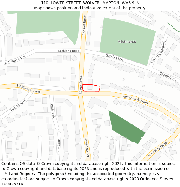 110, LOWER STREET, WOLVERHAMPTON, WV6 9LN: Location map and indicative extent of plot