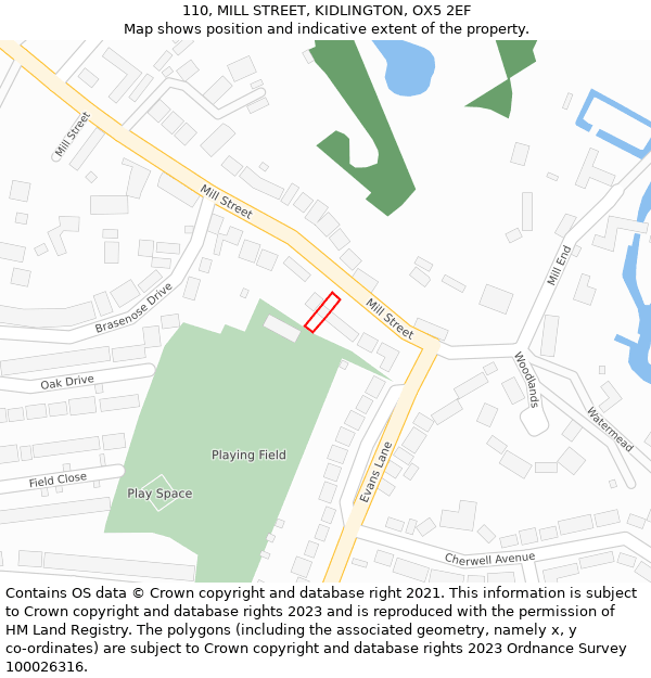 110, MILL STREET, KIDLINGTON, OX5 2EF: Location map and indicative extent of plot