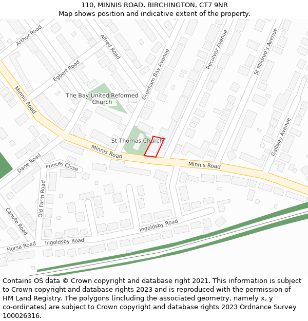 110, MINNIS ROAD, BIRCHINGTON, CT7 9NR: Location map and indicative extent of plot