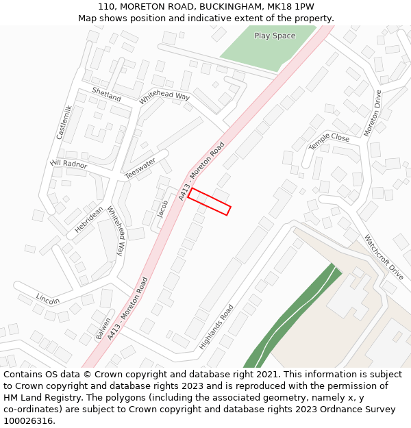 110, MORETON ROAD, BUCKINGHAM, MK18 1PW: Location map and indicative extent of plot