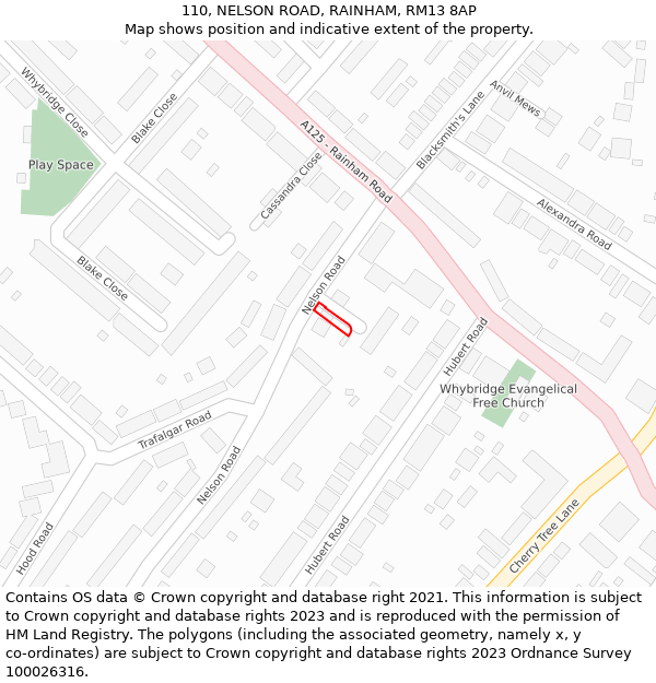 110, NELSON ROAD, RAINHAM, RM13 8AP: Location map and indicative extent of plot