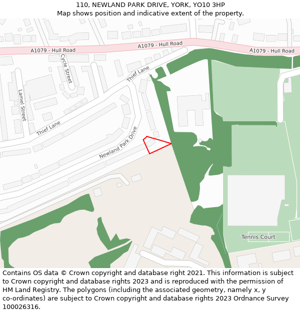 110, NEWLAND PARK DRIVE, YORK, YO10 3HP: Location map and indicative extent of plot