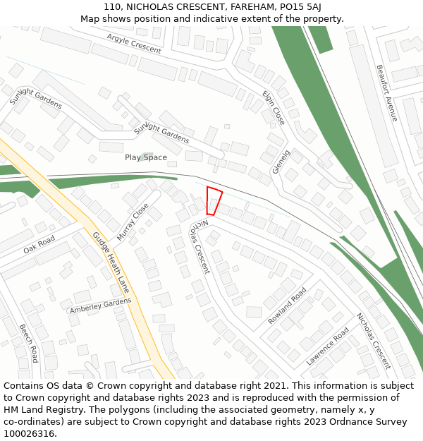 110, NICHOLAS CRESCENT, FAREHAM, PO15 5AJ: Location map and indicative extent of plot