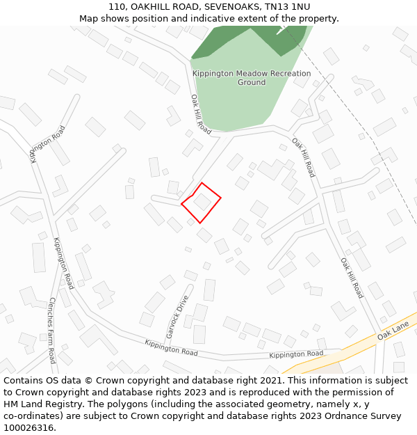 110, OAKHILL ROAD, SEVENOAKS, TN13 1NU: Location map and indicative extent of plot