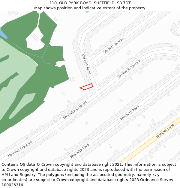 110, OLD PARK ROAD, SHEFFIELD, S8 7DT: Location map and indicative extent of plot