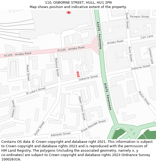 110, OSBORNE STREET, HULL, HU1 2PN: Location map and indicative extent of plot