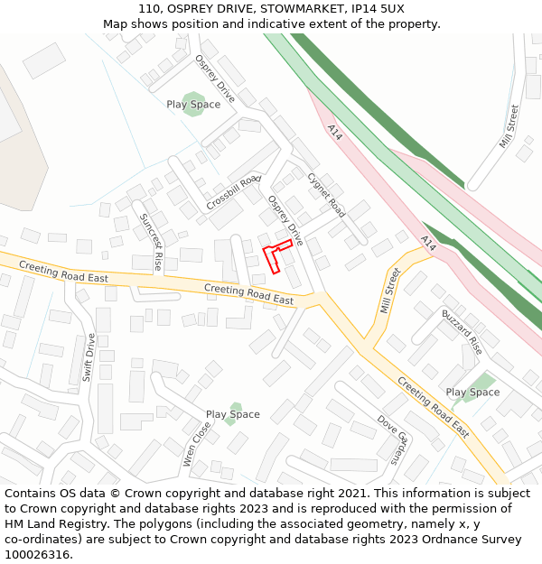 110, OSPREY DRIVE, STOWMARKET, IP14 5UX: Location map and indicative extent of plot