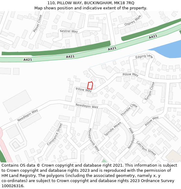 110, PILLOW WAY, BUCKINGHAM, MK18 7RQ: Location map and indicative extent of plot