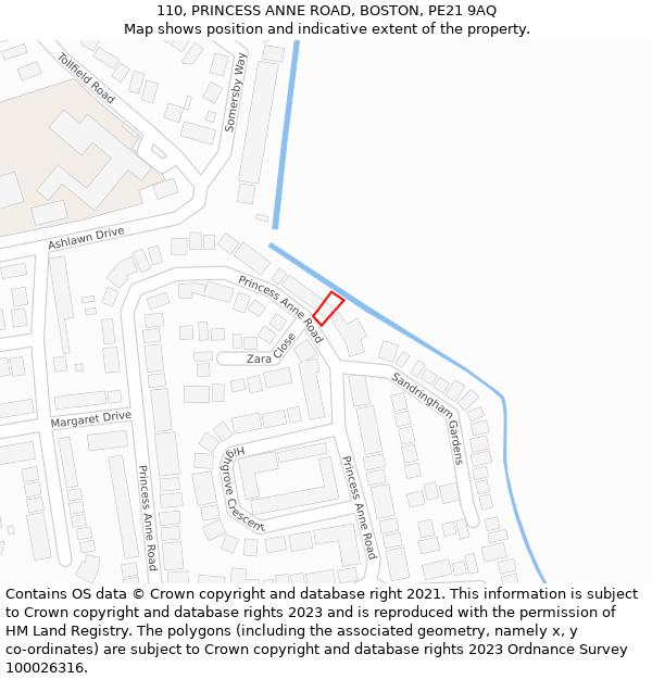 110, PRINCESS ANNE ROAD, BOSTON, PE21 9AQ: Location map and indicative extent of plot