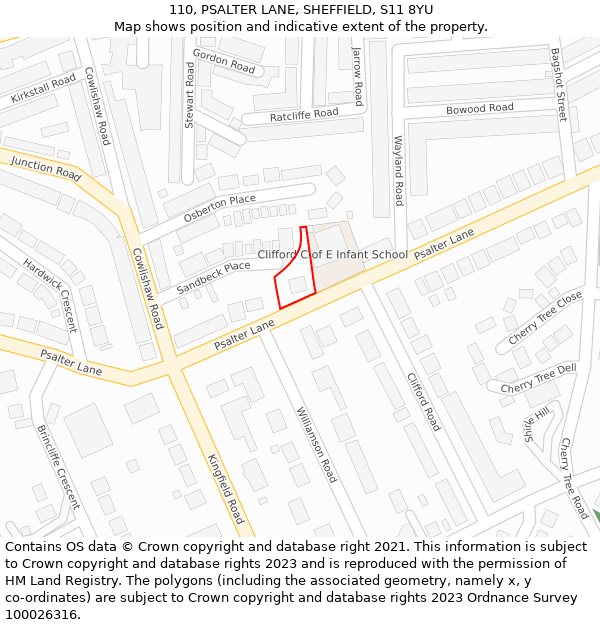 110, PSALTER LANE, SHEFFIELD, S11 8YU: Location map and indicative extent of plot