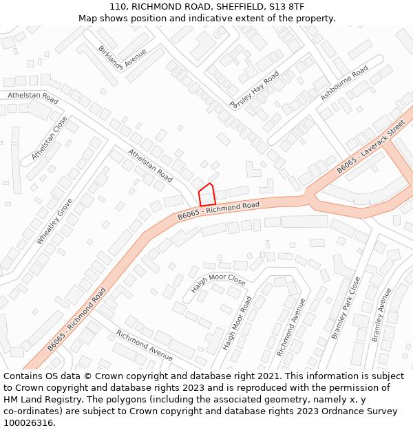 110, RICHMOND ROAD, SHEFFIELD, S13 8TF: Location map and indicative extent of plot