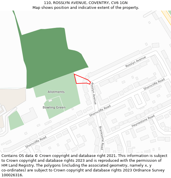 110, ROSSLYN AVENUE, COVENTRY, CV6 1GN: Location map and indicative extent of plot