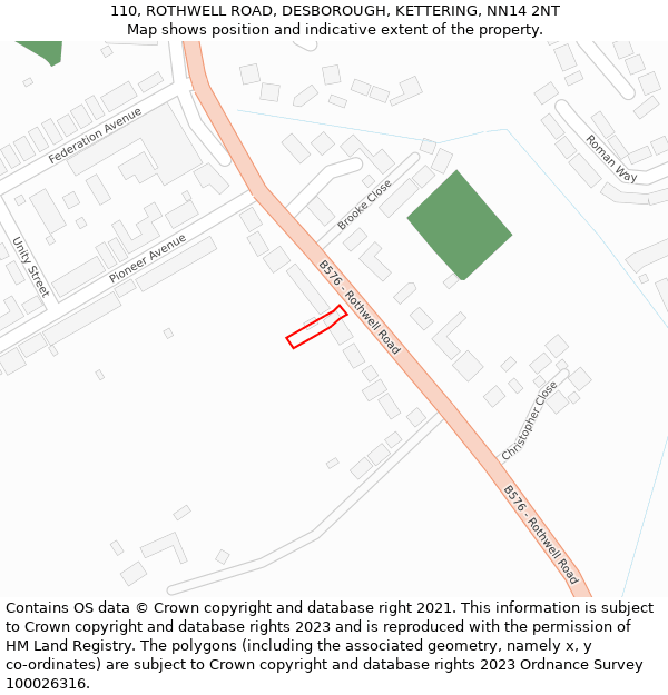 110, ROTHWELL ROAD, DESBOROUGH, KETTERING, NN14 2NT: Location map and indicative extent of plot