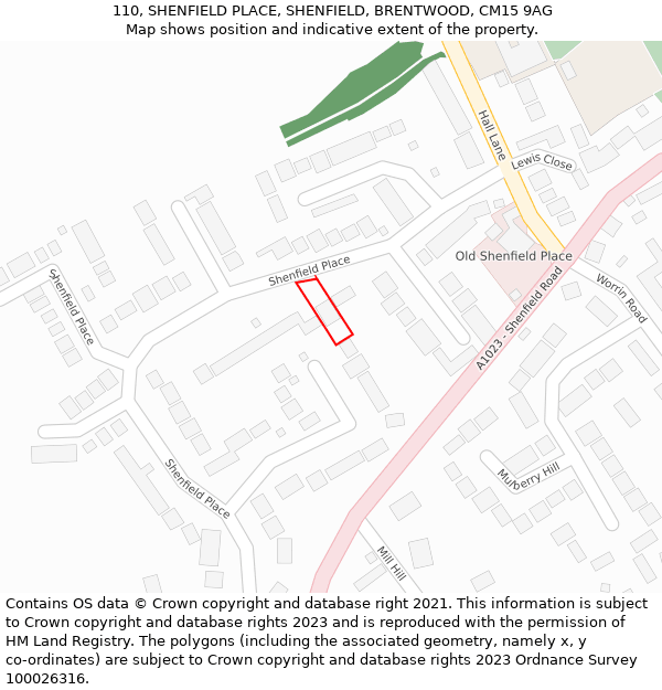 110, SHENFIELD PLACE, SHENFIELD, BRENTWOOD, CM15 9AG: Location map and indicative extent of plot