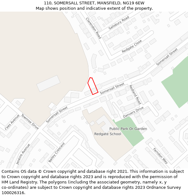 110, SOMERSALL STREET, MANSFIELD, NG19 6EW: Location map and indicative extent of plot