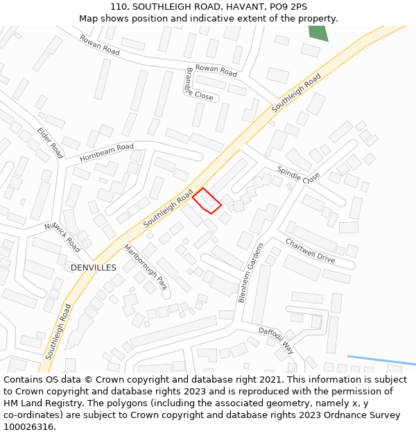 110, SOUTHLEIGH ROAD, HAVANT, PO9 2PS: Location map and indicative extent of plot