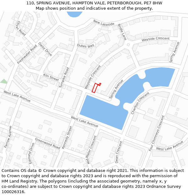 110, SPRING AVENUE, HAMPTON VALE, PETERBOROUGH, PE7 8HW: Location map and indicative extent of plot