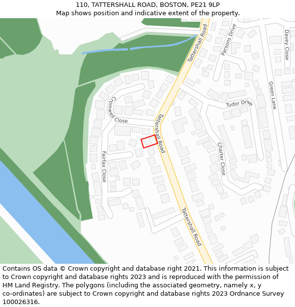 110, TATTERSHALL ROAD, BOSTON, PE21 9LP: Location map and indicative extent of plot