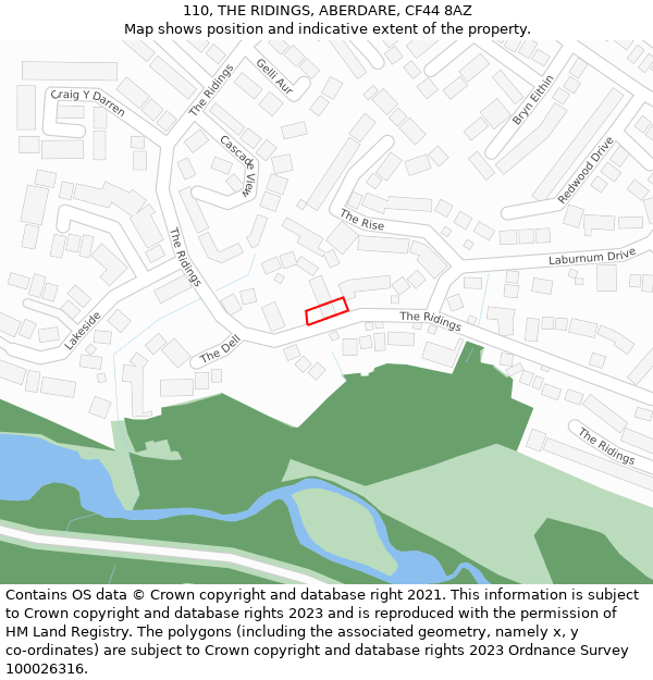 110, THE RIDINGS, ABERDARE, CF44 8AZ: Location map and indicative extent of plot