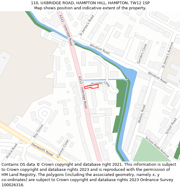 110, UXBRIDGE ROAD, HAMPTON HILL, HAMPTON, TW12 1SP: Location map and indicative extent of plot