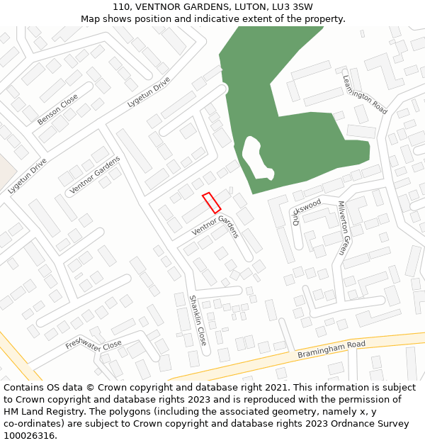 110, VENTNOR GARDENS, LUTON, LU3 3SW: Location map and indicative extent of plot
