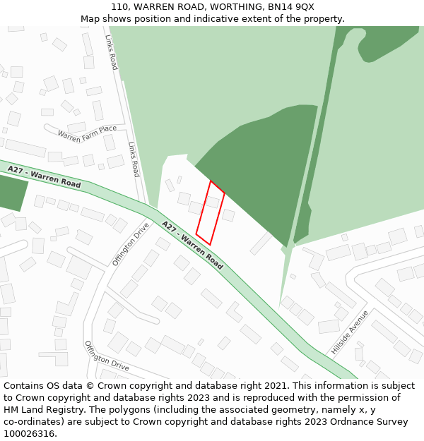 110, WARREN ROAD, WORTHING, BN14 9QX: Location map and indicative extent of plot
