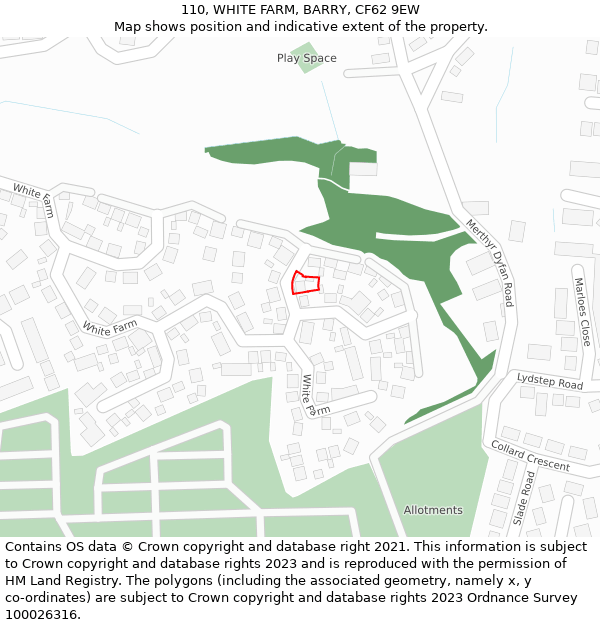 110, WHITE FARM, BARRY, CF62 9EW: Location map and indicative extent of plot