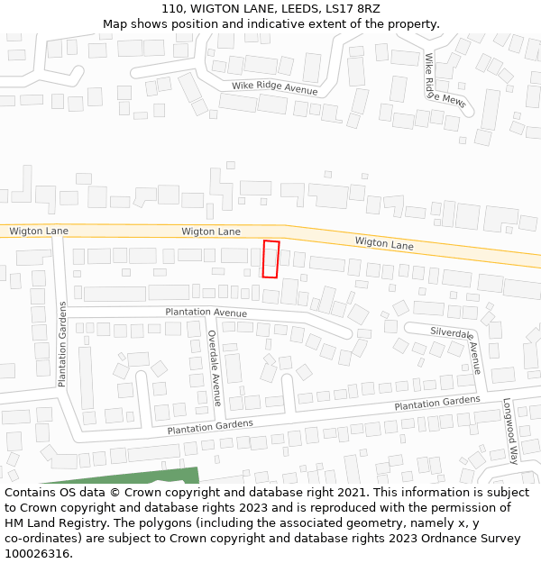 110, WIGTON LANE, LEEDS, LS17 8RZ: Location map and indicative extent of plot