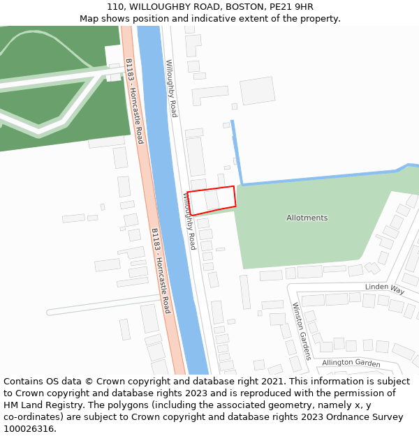 110, WILLOUGHBY ROAD, BOSTON, PE21 9HR: Location map and indicative extent of plot