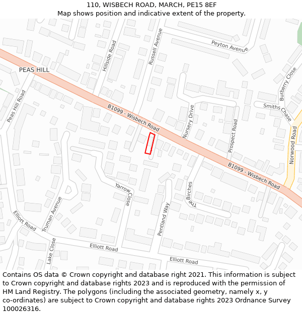 110, WISBECH ROAD, MARCH, PE15 8EF: Location map and indicative extent of plot