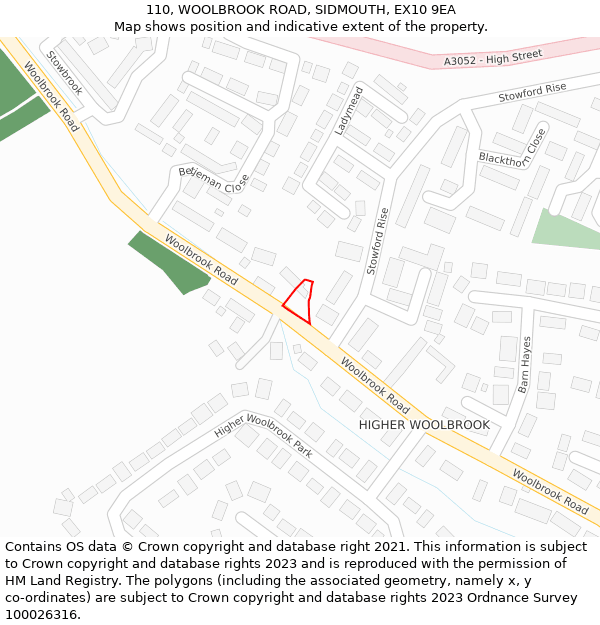 110, WOOLBROOK ROAD, SIDMOUTH, EX10 9EA: Location map and indicative extent of plot