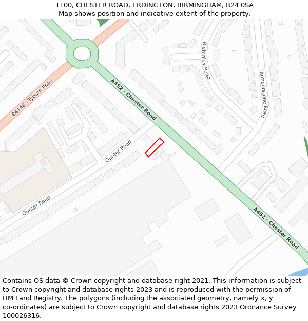 1100, CHESTER ROAD, ERDINGTON, BIRMINGHAM, B24 0SA: Location map and indicative extent of plot