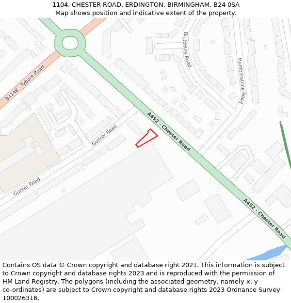1104, CHESTER ROAD, ERDINGTON, BIRMINGHAM, B24 0SA: Location map and indicative extent of plot