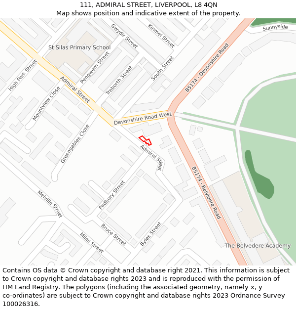 111, ADMIRAL STREET, LIVERPOOL, L8 4QN: Location map and indicative extent of plot
