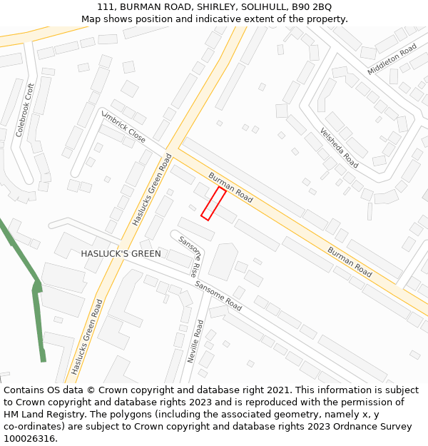 111, BURMAN ROAD, SHIRLEY, SOLIHULL, B90 2BQ: Location map and indicative extent of plot