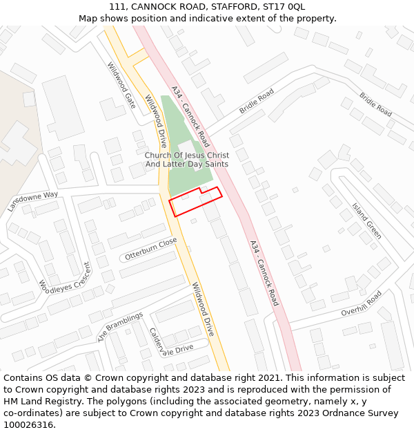 111, CANNOCK ROAD, STAFFORD, ST17 0QL: Location map and indicative extent of plot