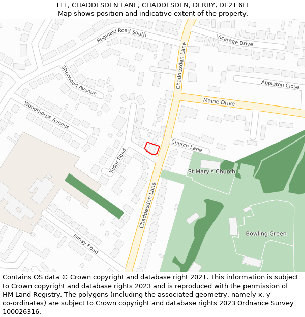 111, CHADDESDEN LANE, CHADDESDEN, DERBY, DE21 6LL: Location map and indicative extent of plot