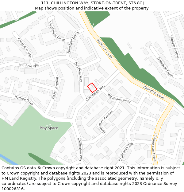 111, CHILLINGTON WAY, STOKE-ON-TRENT, ST6 8GJ: Location map and indicative extent of plot